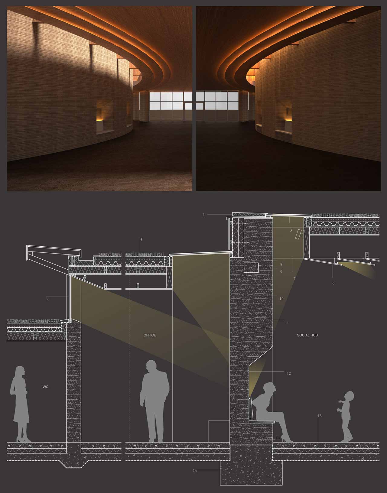 Lawrence Lynch Mass and Light Rammed Earth Render Studies